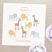 可愛いサファリパーソナライズされたアニマルズ1歳の誕生日 スタンダードカクテルナプキン