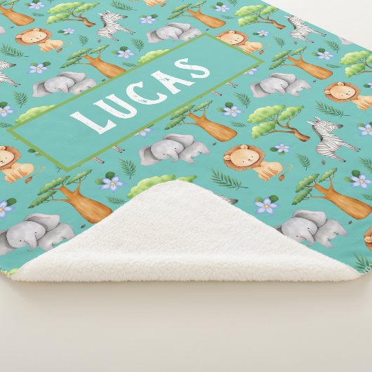 可愛いサファリベビーアニマルパーソナライズされたズネームシェルパ シェルパブランケット (3/4)