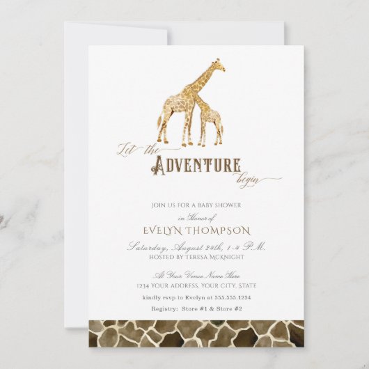 可愛いサファリモダンアドベンチャーベビーシャワーギラッフェ 招待状 (正面)