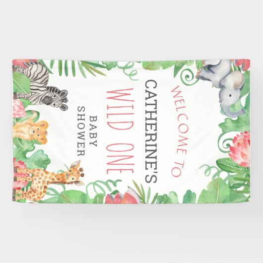 可愛いサファリワイルドワンベビーシャワーへようこそ 横断幕 (横)