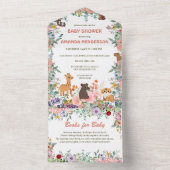 可愛いサファリ動物園の動物ジャングルフローラの赤ちゃんシャワー オールインワン招待状 (内側)