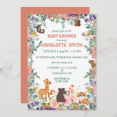 可愛いサファリ動物園の動物ジャングルフローラの赤ちゃんシャワー 招待状 (正面/裏面)