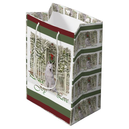 可愛いサモイクリスマス ミディアムペーパーバッグ (正面アングル)