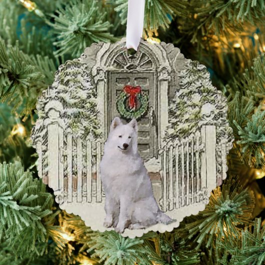 可愛いサモエイ愛好家クリスマス オーナメントカード (インサイチュ (木))