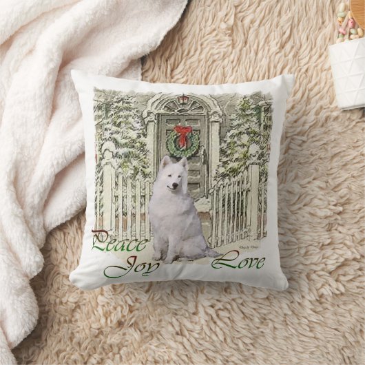 可愛いサモエイ愛好家クリスマス クッション (ブランケット)