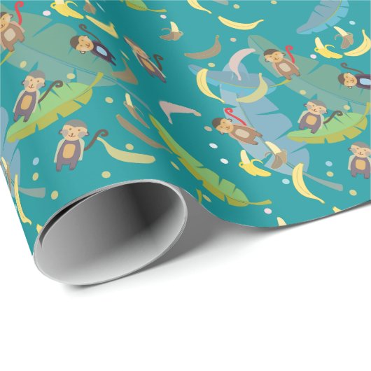 可愛いサルとバナナの木の柄誕生日 ラッピングペーパー (ロールコーナー)