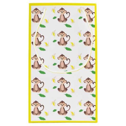 可愛いサルとバナナの皮の模様（黄色） スモールペーパーバッグ (裏面)