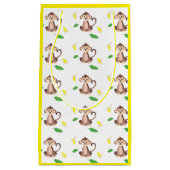 可愛いサルとバナナの皮の模様（黄色） スモールペーパーバッグ (正面)