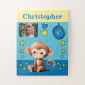 可愛いサル写真名ブルーイエローキッズ ジグソーパズル (縦)