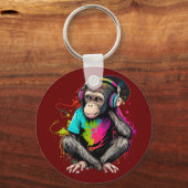 可愛いサル聞の音楽、音楽に夢中なサル キーホルダー (正面)