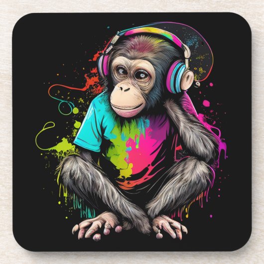 可愛いサル聞の音楽、音楽に夢中なサル コースター (正面)