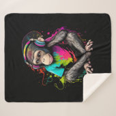 可愛いサル聞の音楽、音楽に夢中なサル シェルパブランケット (正面(横))