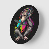 可愛いサル聞の音楽、音楽に夢中なサル ラウンド壁時計 (傾斜)