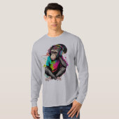 可愛いサル聞の音楽、音楽に夢中なサル Tシャツ (正面フル)