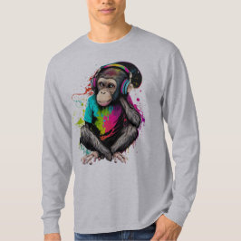 可愛いサル聞の音楽、音楽に夢中なサル Tシャツ