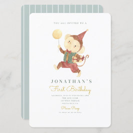 可愛いサル&バルーンファースト誕生日1歳 招待状