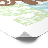 可愛いサル、ブルー&グリーン赤ちゃんシャワー ポスター (角)