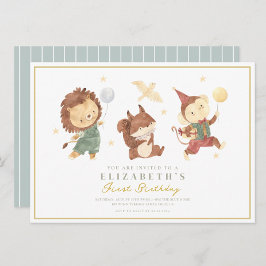 可愛いサル、リス、ライオンファースト誕生日 招待状