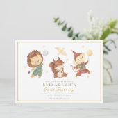可愛いサル、リス、ライオンファースト誕生日 招待状 (スタンド正面)