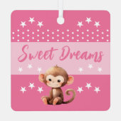 可愛いサルshhh追加の名前が眠っているピンク メタルオーナメント (裏面)