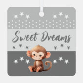 可愛いサルshhh追加の名前が眠っている灰色 メタルオーナメント (裏面)