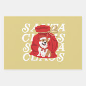 可愛いサンタおもしろいとクリスマス犬レッドとグリーン ラッピングペーパーシート (正面3)