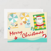 可愛いサンタのビーチメリークリスマス シーズンポストカード (正面/裏面)