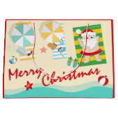 可愛いサンタのビーチメリークリスマス ラージペーパーバッグ (正面)