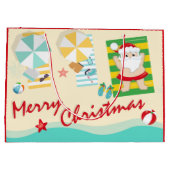 可愛いサンタのビーチメリークリスマス ラージペーパーバッグ (裏面)