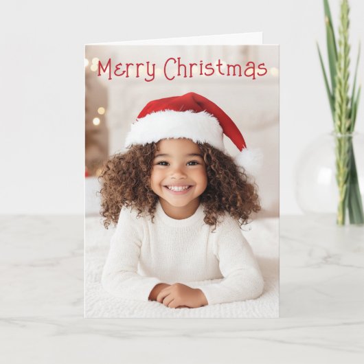 可愛いサンタウォーター色メリークリスマスフォト折り畳み シーズンカード (正面)
