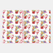 可愛いサンタクロース柄の赤いメリークリスマス ラッピングペーパーシート (正面3)