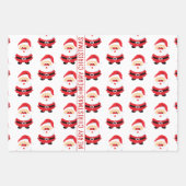 可愛いサンタクロース柄の赤いメリークリスマス ラッピングペーパーシート (正面2)