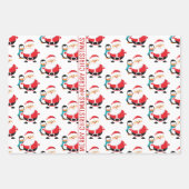 可愛いサンタクロース柄の赤いメリークリスマス ラッピングペーパーシート (正面)
