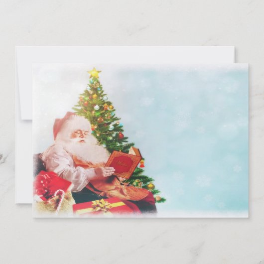 可愛いサンタクロース、クリスマスツリー企業パーティー 招待状 (裏面)