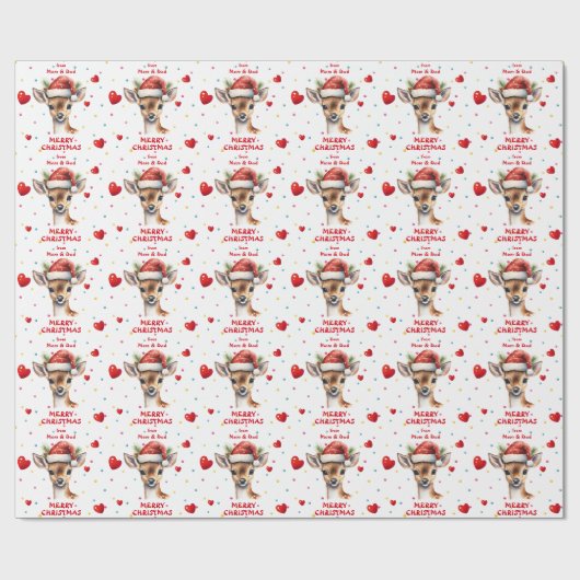 可愛いサンタハットディアファウンキッズクリスマス ラッピングペーパー (フラット)