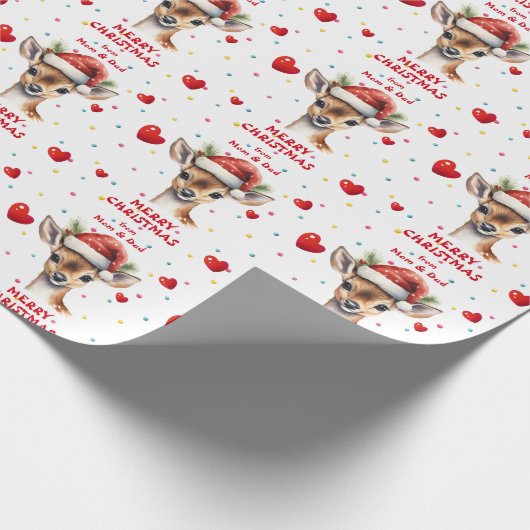 可愛いサンタハットディアファウンキッズクリスマス ラッピングペーパー (角)