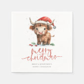 可愛いサンタハットハイランド牛の名前メリークリスマス スタンダードカクテルナプキン (正面)