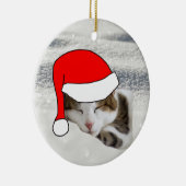 可愛いサンタハット子猫の眠るクリスマスの飾り セラミックオーナメント (右)