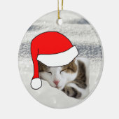 可愛いサンタハット子猫の眠るクリスマスの飾り セラミックオーナメント (左)
