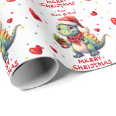 可愛いサンタハット恐竜キッズクリスマス ラッピングペーパー (ロールコーナー)