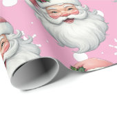 可愛いサンタピンクのクリスマススノーフレーク ラッピングペーパー (ロールコーナー)