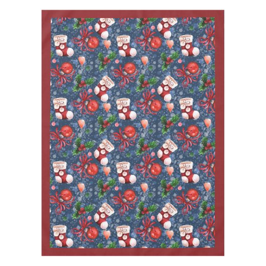 可愛いサンタブーツボール赤いホリーベリークリスマス テーブルクロス (正面)