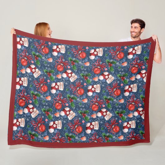 可愛いサンタブーツボール赤いホリーベリークリスマス フリースブランケット (インサイチュ)