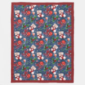 可愛いサンタブーツボール赤いホリーベリークリスマス フリースブランケット (正面)