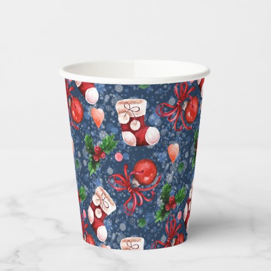 可愛いサンタブーツボール赤いホリーベリークリスマス 紙コップ (左)