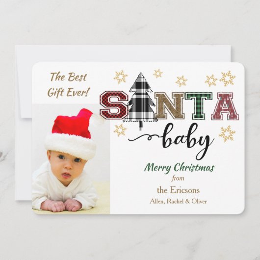 可愛いサンタベビー写真発表記念クリスマス 招待状 (正面)
