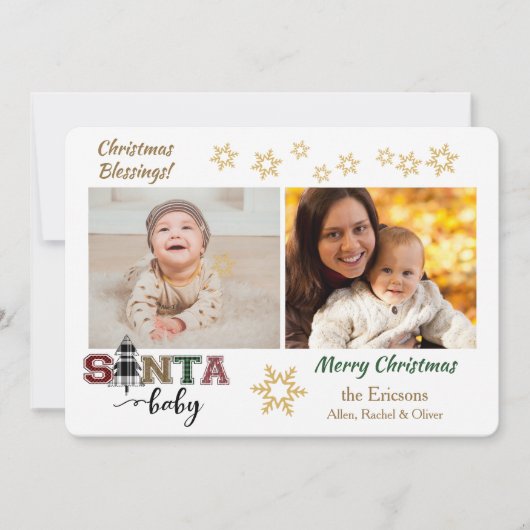 可愛いサンタベビー写真発表記念クリスマス 招待状 (正面)