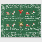 可愛いサンタユニコーンモダンの台本ホリーパーソナライズ ラッピングペーパー (フラット)