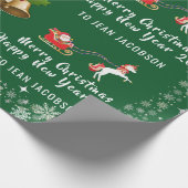 可愛いサンタユニコーンモダンの台本ホリーパーソナライズ ラッピングペーパー (角)