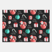 可愛いサンタ漫画のパターン名メリークリスマス ラッピングペーパーシート (正面2)